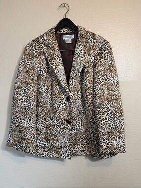 Allyson Cara Women's Leopard Print Blazer Jacket - Brown/White 24w